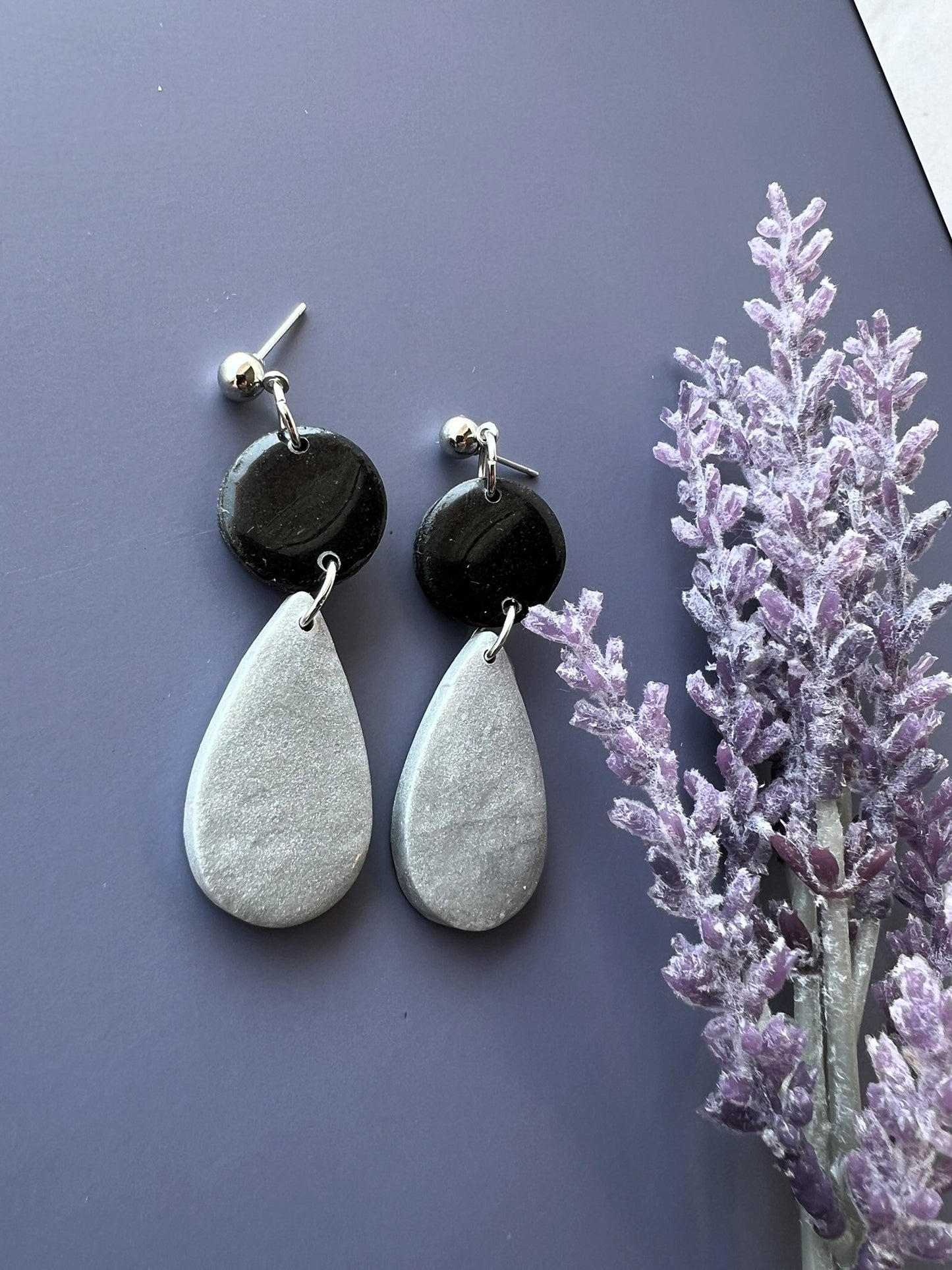 Black and White Teardrop Earrings