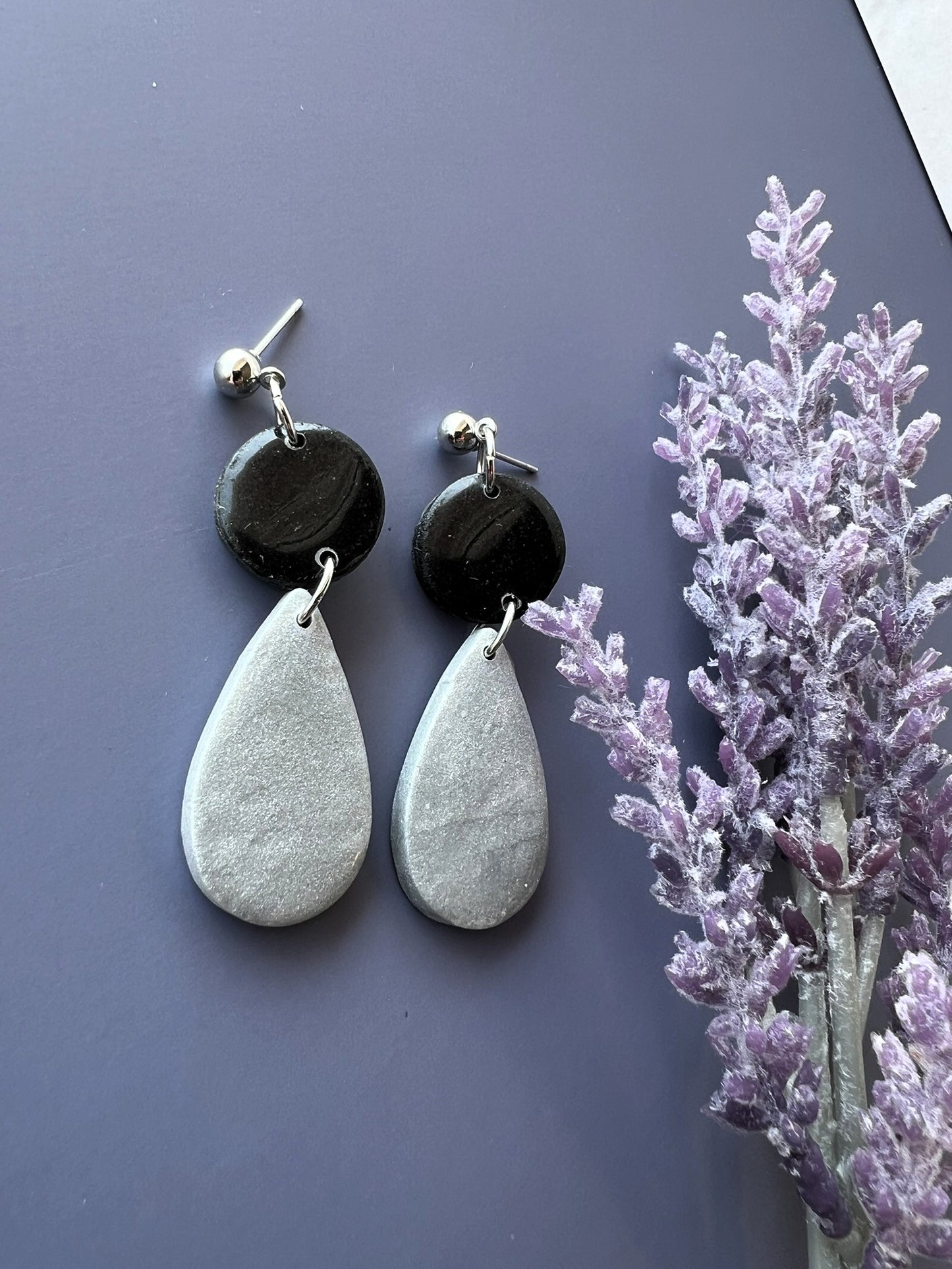 Black and White Teardrop Earrings