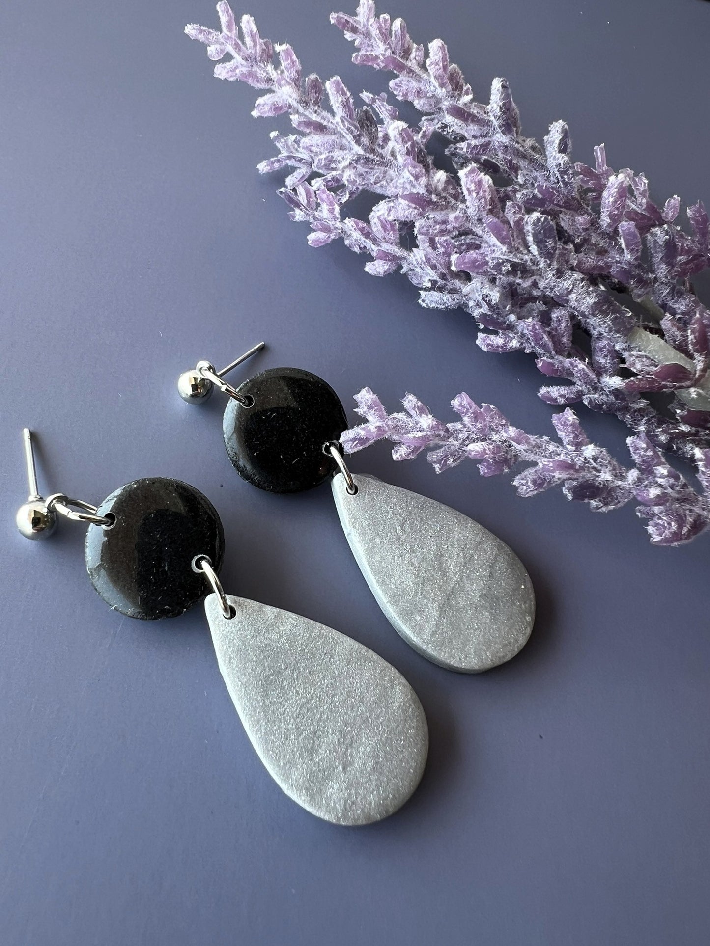 Black and White Teardrop Earrings